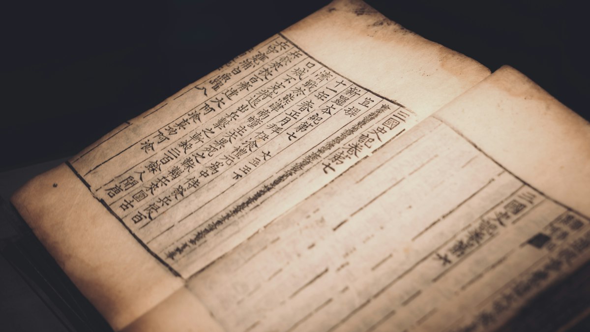 漢文が刷られた古い書物の開いたページ