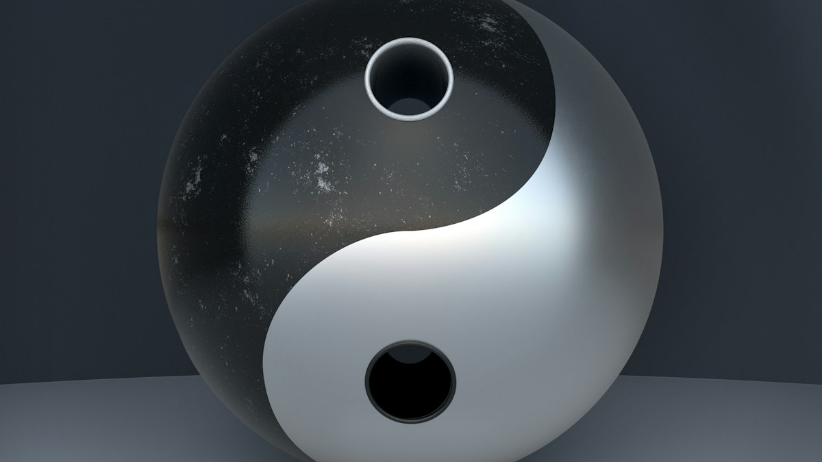 黒と白が組み合わさった立体の太極図