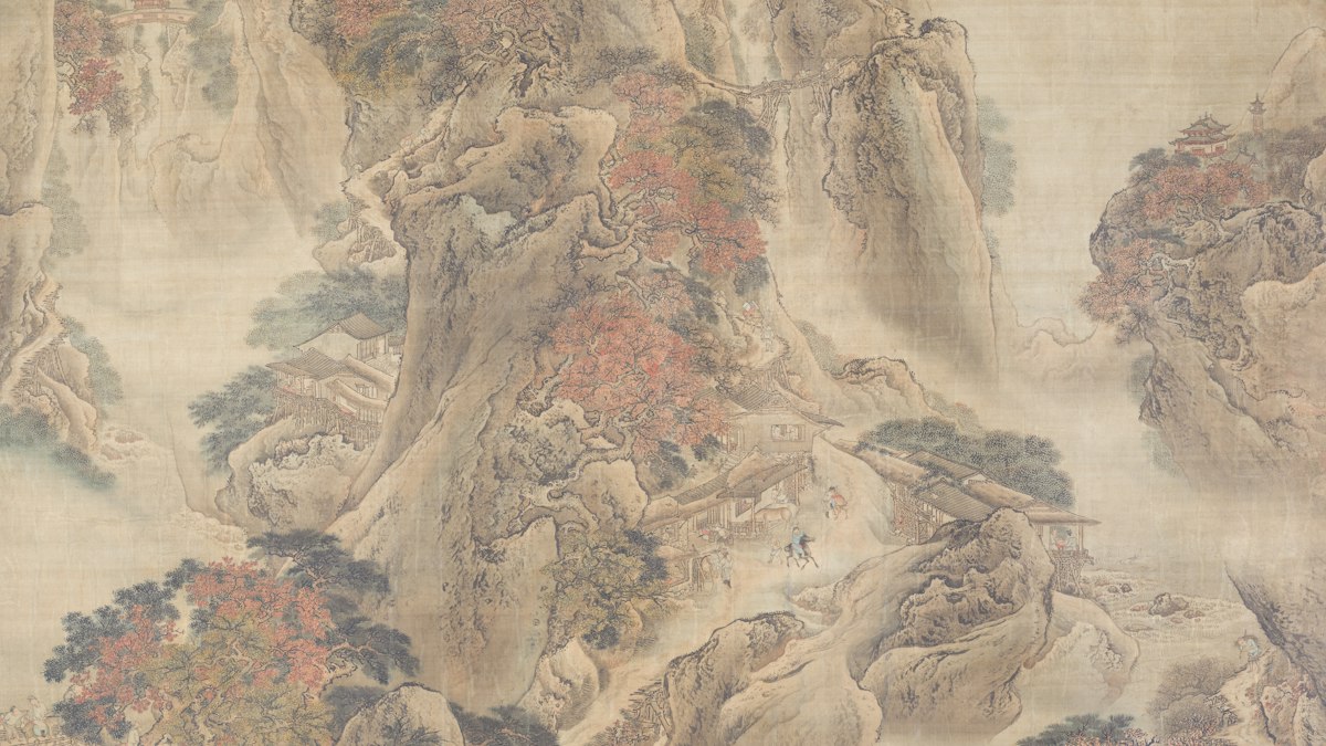 山と木々を描いた古い中国の山水画