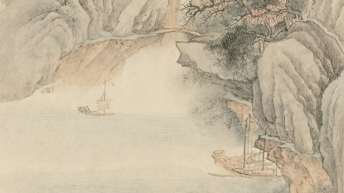 川と舟を描いた中国の古い山水画