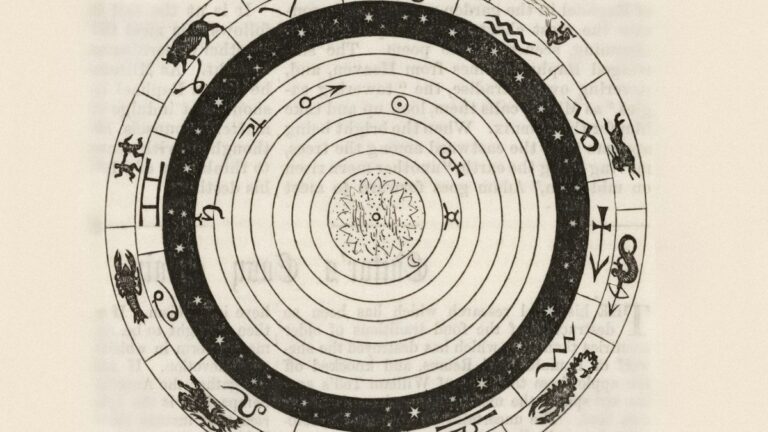 星々と十二の星座を円く描いた古い天文図